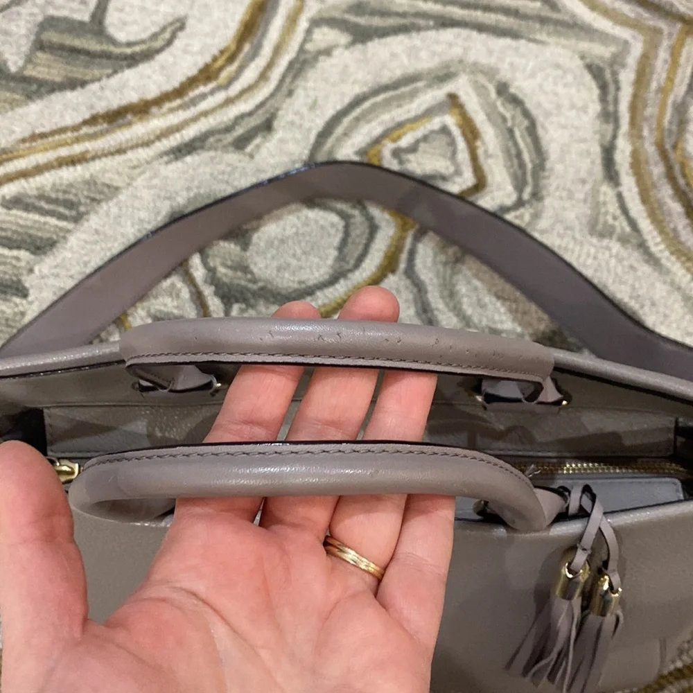 ♠️ Kate spade beautiful gray leather large top handle satchel shoulder bag ♠️